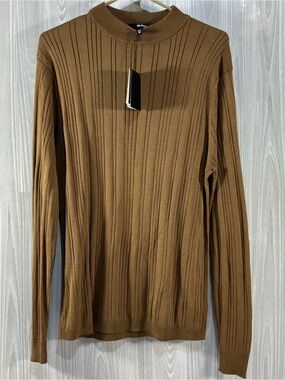 Murano Sweater Mens Brown Silk Ribbed Lightweight Urban Modern Minimalist Medium